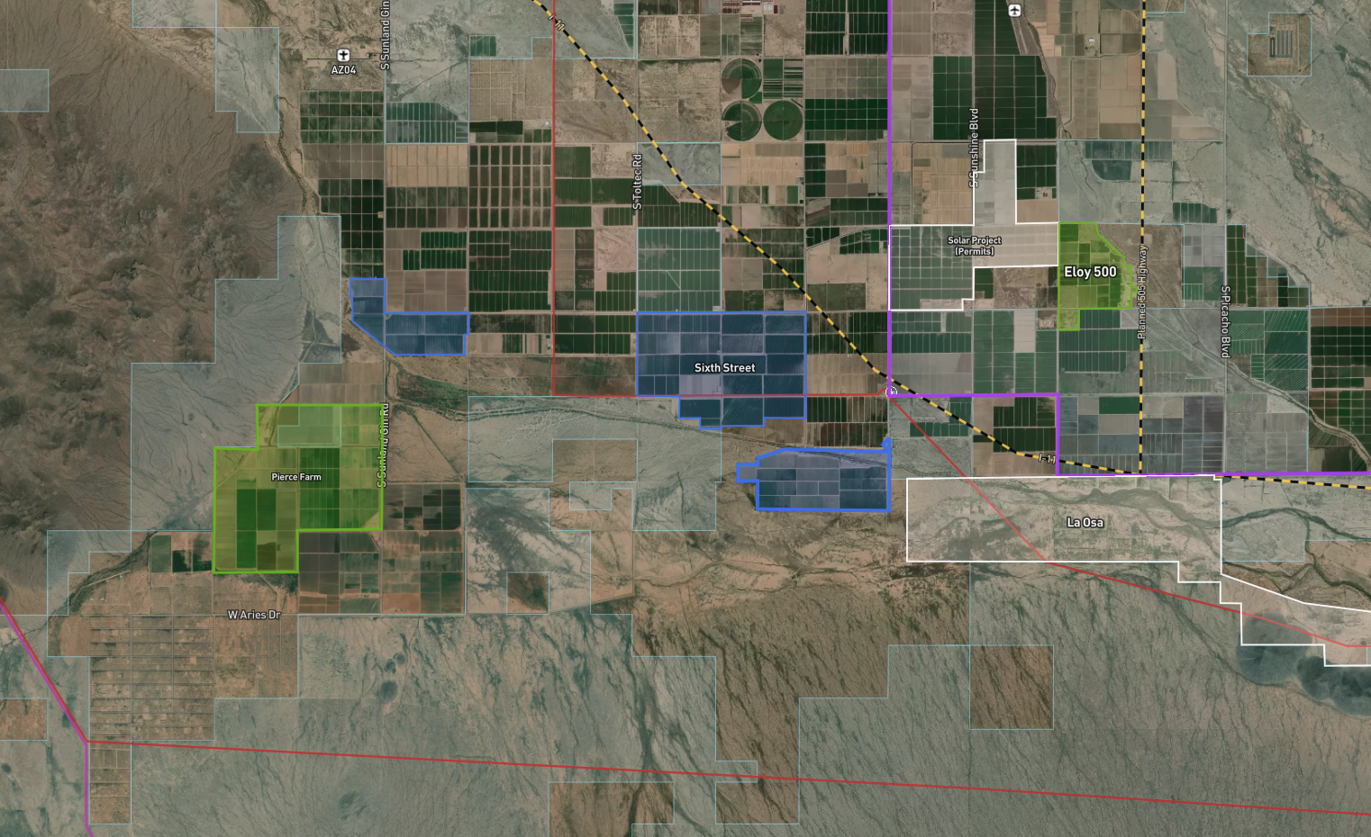 BrightEloy aerial, Pearce Farms parcel, Eloy AZ